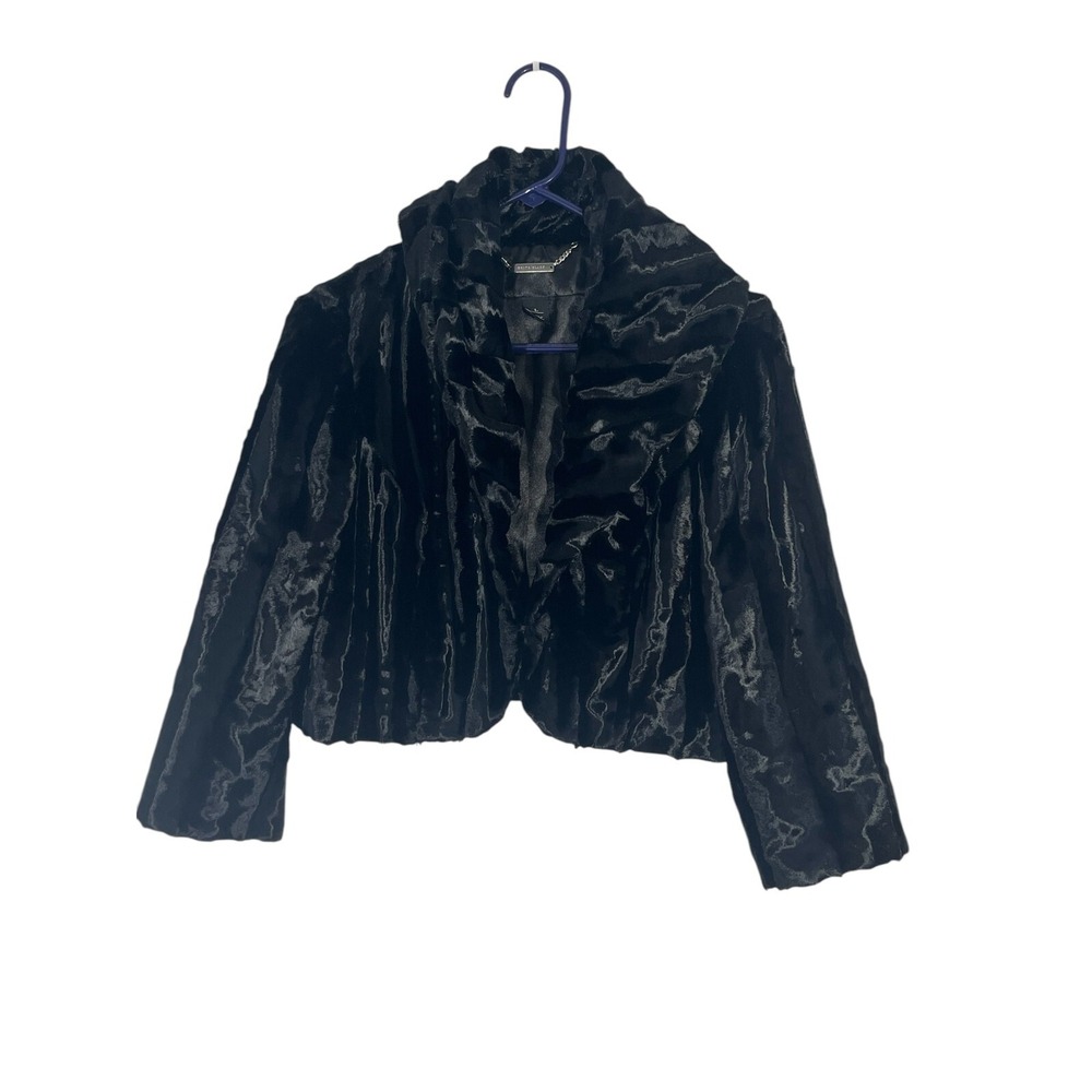 White House Black Market Women's Velvet Short Cropped Jacket Lined 3/4 Sleeves L